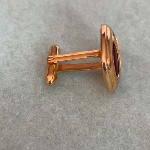 VTG Van Guard Cuff Links Rose Gold Coloring with a Garnet Colored Stone - Picture 5 of 8